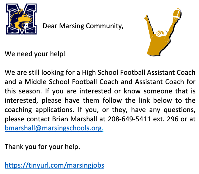 HS & MS Football Coaching Positions Available!